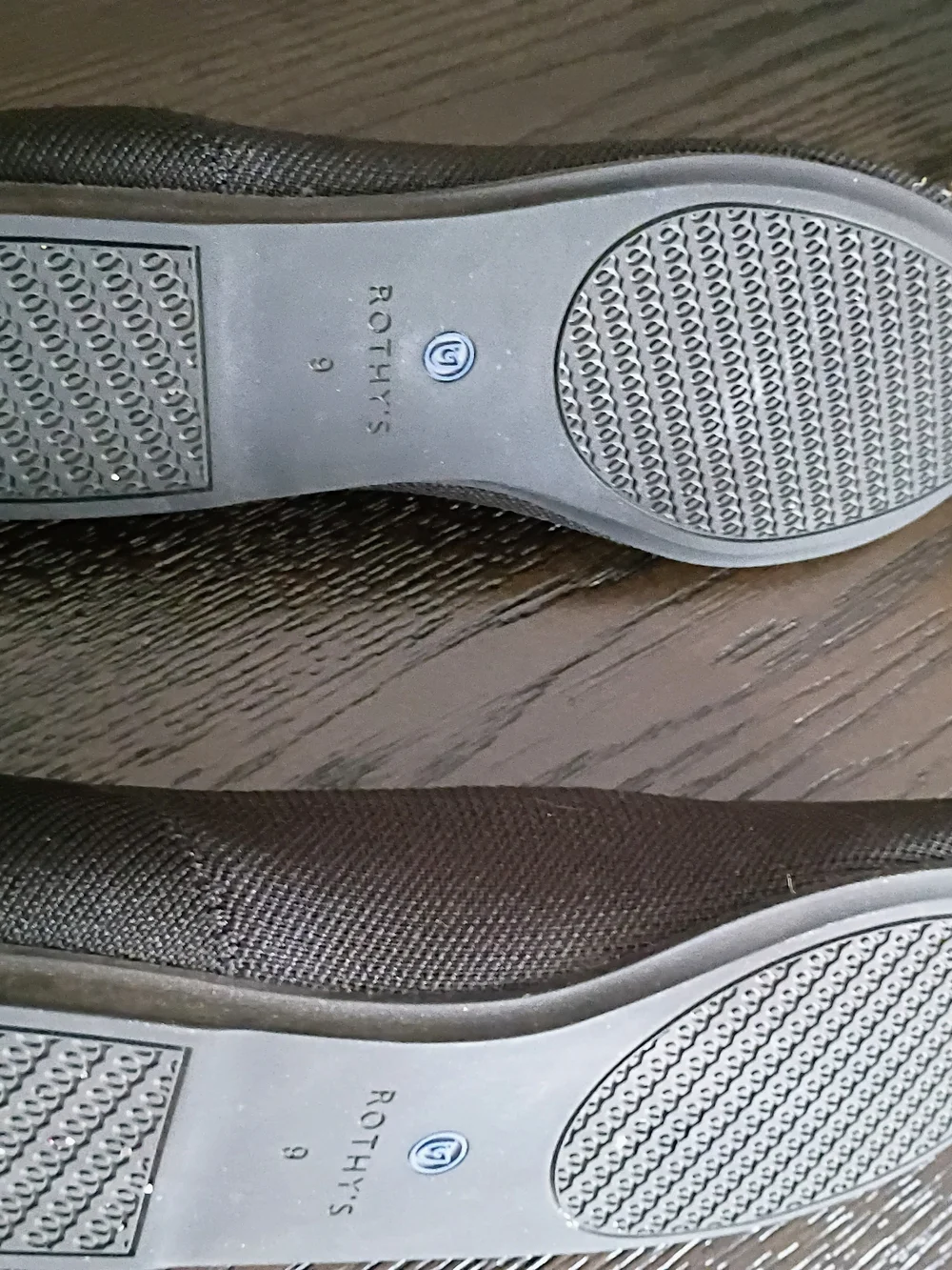 Rothy's Women's Black Slip-On Flats with Blue Trim